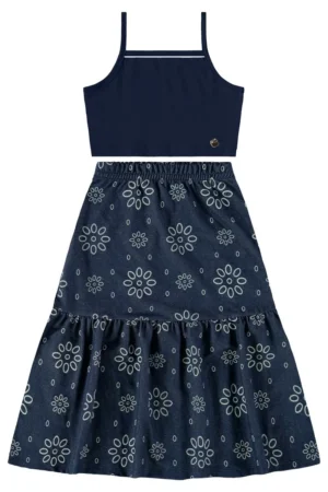 Conjunto Infantil Menina Cropped e Saia Midi Bee Loop