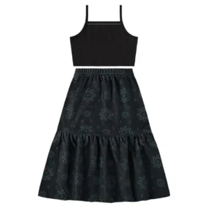 Conjunto Menina Infantil Blusa Cropped e Saia Midi Bee Loop