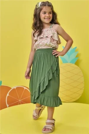 Conjunto Infantil Saia Midi e Cropped Menina Infanti