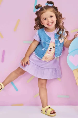 Vestido Infantil Menina com Colete Jeans Kukie